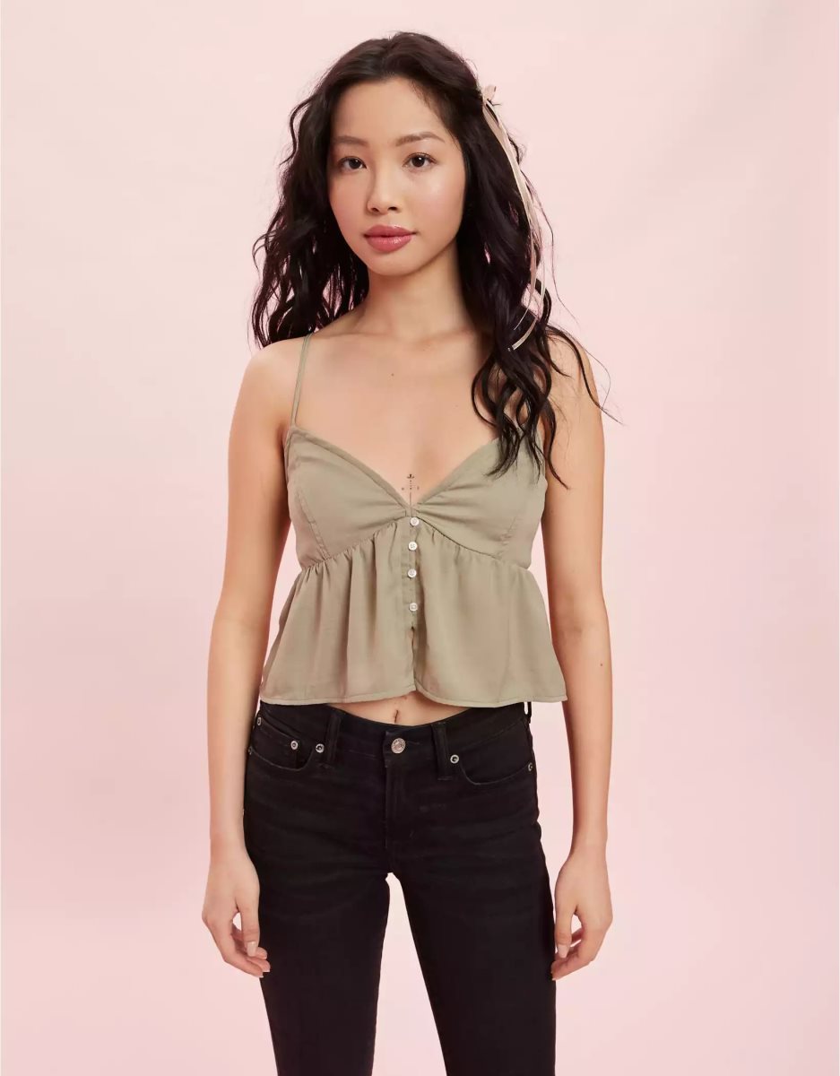 Chemises American Eagle AE Satin Babydoll Blouse Vert Olive Femme | PAV-63561259